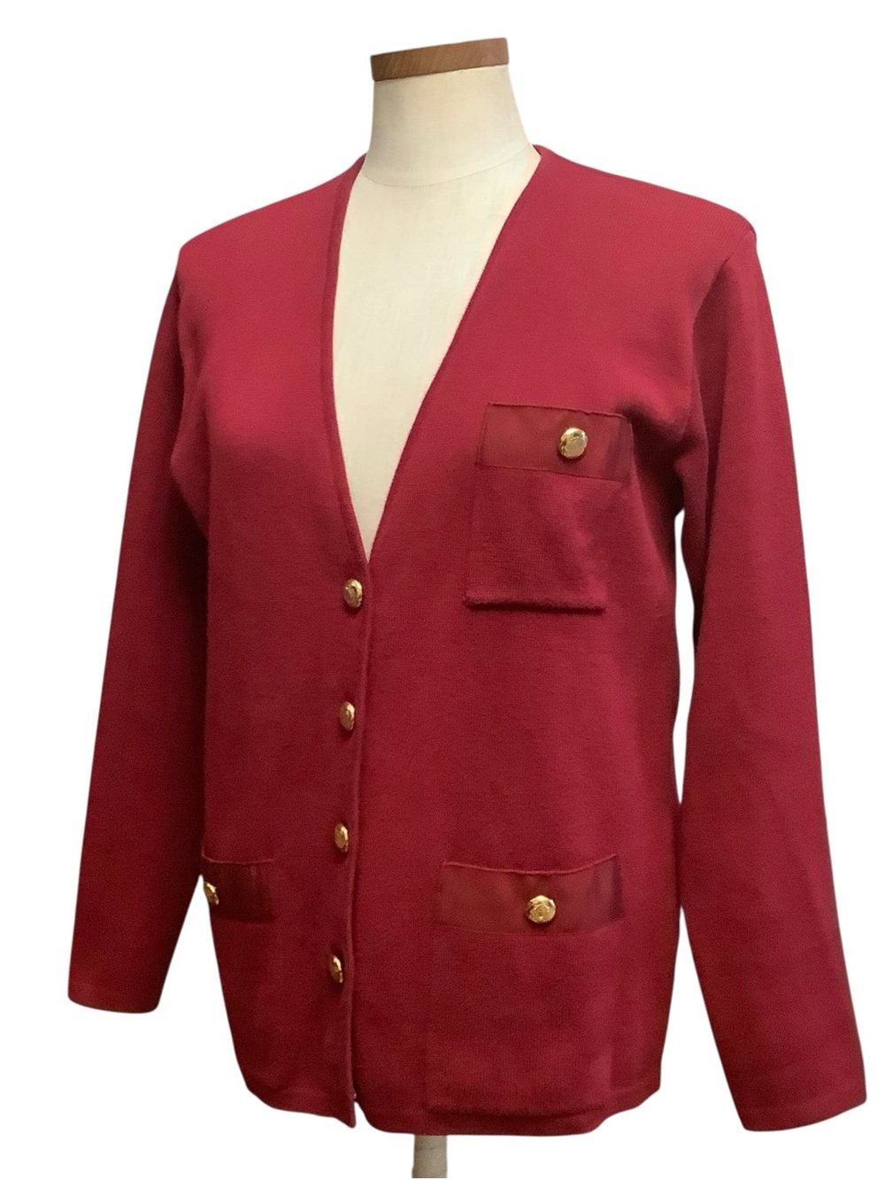 Talbots Burgundy Cotton Gold Tone Button Front Cardigan Sz PS Classic